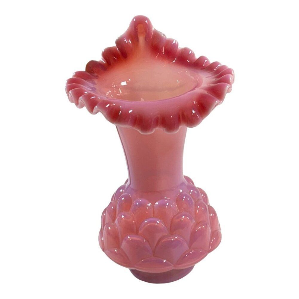 Fenton Jacqueline Tulip Vases Pink Opaline Fish Scale Jack In The Pulpit RARE